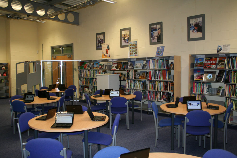 Library with laptops in Walsall Academy